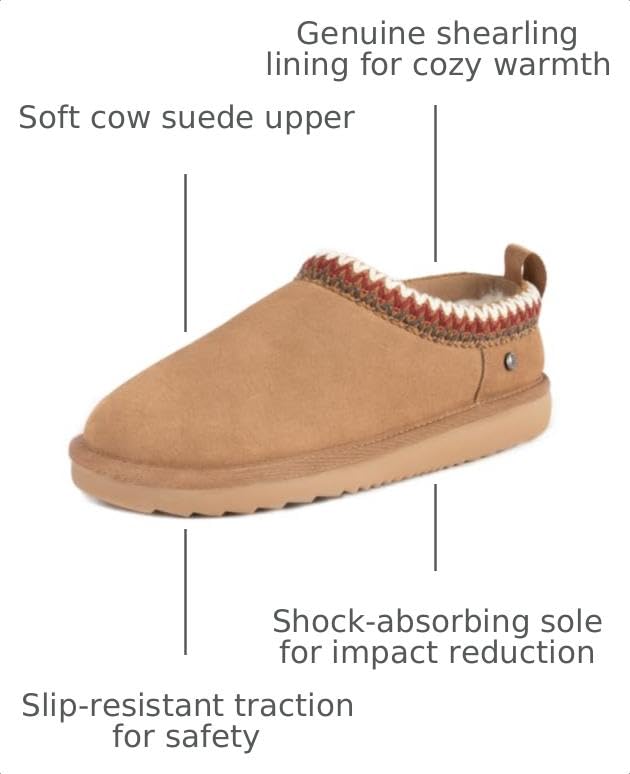 Image of Women's Genuine Shearling Slippers Suede Warm Indoor Outdoor Shoes Rubber Sole