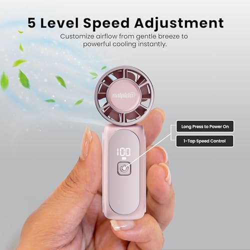 Image of SAL-TF-05 Mini Portable Fan with 13000 RPM Brushless Motor, 5 Speed Adjustment, Rechargeable USB Fan, Compact Handheld Cooling Fan for Travel, Office, Makeup & Outdoor Use (Pink)