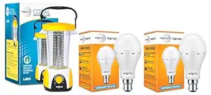 Wipro Coral Multi-Functional Rechargeable LED Emergency Lights (Pack of 1) & wipro Garnet 9W B22D LED Bulb (White, NE9001_2, Pack of 2)