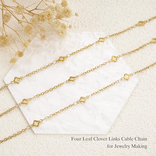 GTVOODX Gold Plated Four Leaf Clover Chain for Permanent Jewelry Making 5 Meters Stainless Steel Cable Chain Spool Bulk for DIY Bracelet with 10 Lobster Clasps and 30 Jump Rings - Image 4