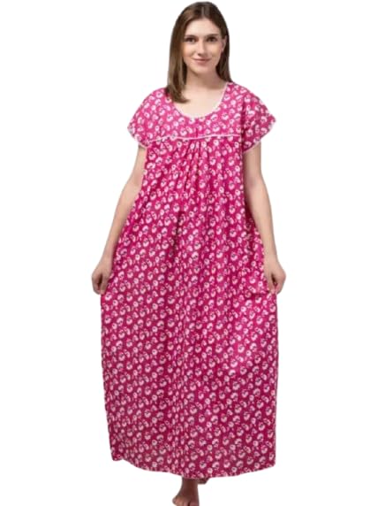 Classic Floral Cotton Nightgown | Full-Length Printed Night Dress | Women’s Blue & Pink Floral Sleepwear Gown | Breathable... - Review, Price and Buying Guide