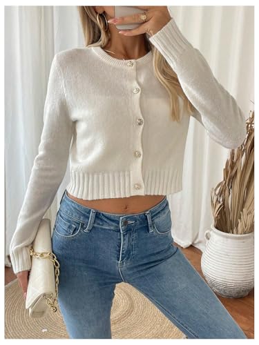GORGLITTER Women's Lightweight Cropped Cardigans Button Up Long Sleeve Knit Sweater Dressy Fall Fashion 20254