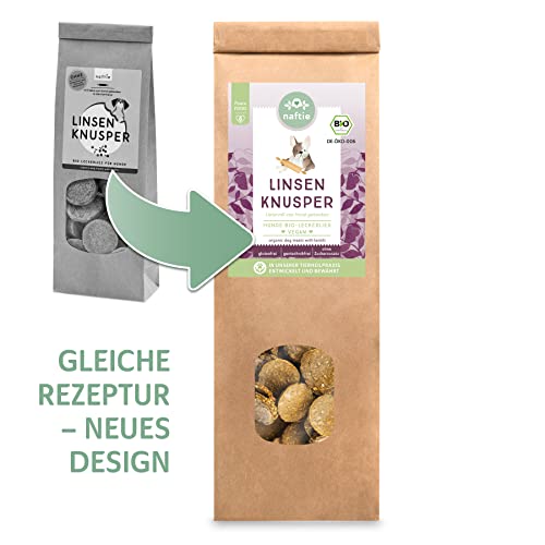 naftie Bio Leckerlis Linsen Knusper Hundekekse - nur für artige Hunde - Hundeleckerli vegan mit Buchweizenmehl - glutenfrei, handgebacken - 150g