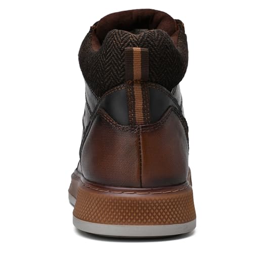 Image of Men's Brown Leather Sneaker Boots Casual Oxford Boot Comfy Shoes for Men Mid-Top Lace Up Fashion Shoe 9