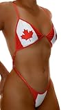 Canada Flag One-Piece Swimsuit – Adjustable Fit XS to M – Brazilian Thong for Tanning – Handmade – Sublimated Colors – Curve Enhancer – Lined Bra Cups – Canadian Souvenir Swimwear Multi