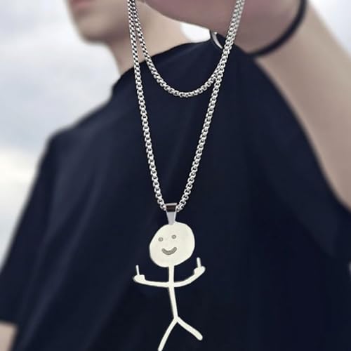 SSHUIKKAI 2 Stücke Lustige Sachen, Freundschaft Ketten, Mittelfinger Kette, Halskette Jungs, für Jungs, Lustige Graffiti-Halskette, Anhänger Finger Halskette für Herren Damen, Geschenk (Silber)