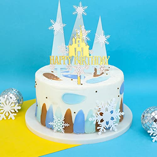Happy Birthday Cake Toppers Ice Princess Snowflake Castle Cake Toppers Elsa Birthday Cake Decorations Cake Centerpieces Topper For Frozen Theme Party Birthday Winter Christmas Party Decor #TOP4