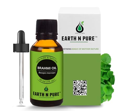 Image of Earth N Pure Brahmi Oil for Hair, Cold Pressed, Natural and Therapeutic Grade With Glass Dropper - 30 ML