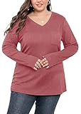 AusLook Plus Size Tops for Women Long Sleeve Brownish Red 2X T Shirt V Neck Maternity Pullover...