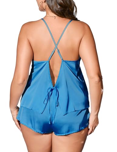 Image of Ekouaer Silk Pajamas Set for Women Satin Backless Lingerie Pjs Cami Top and Shorts Nightwear