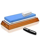 Knife Sharpening Stone, Whetstone 2 IN 1 Dual Side Grit 1000/6000 knife sharpening kit, Whetstone knife sharpener with NonSlip Bamboo Base, Angle Guide and Correction stone, for most cutting tools
