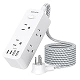 Power Strip Surge Protector, BESHON 5Ft Extension Cord, 6 Outlets with 4 USB Ports (2 USB C Outlet), 3-Side Outlet Extender, Wall Mount, Compact for Travel, Home, School, College Dorm Room and Office