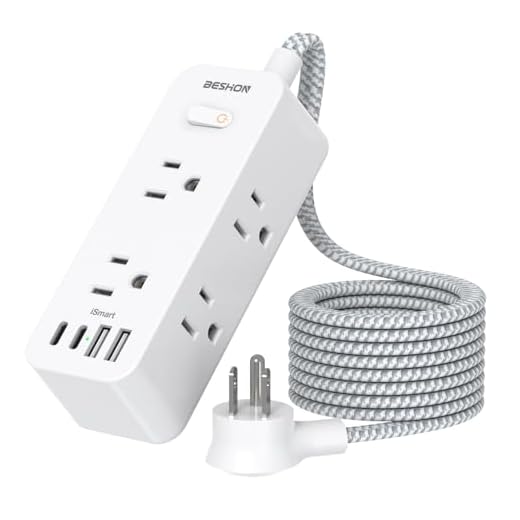 Power Strip Surge Protector, 5Ft Extension Cord, 6 Outlets with 3 USB Ports(1 USB C Outlet), 3-Side Outlet Extender, Wall Mount, Compact for Travel, Home, School, College Dorm Room, and Office