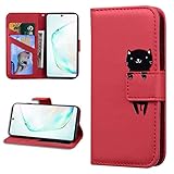 Miagon Tier Flip Hülle für Samsung Galaxy S20,Brieftasche PU Leder TPU Cover Design mit Ständer Kartenfächer Magnetverschluss Handytasche Wallet Case Cover,Rot