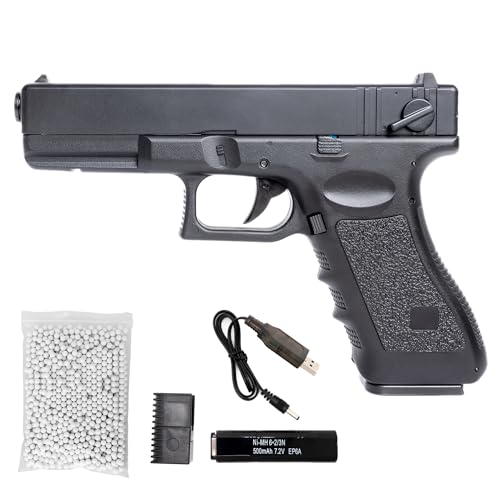 Pistola Softair Elettrica Glockk 17, con Batteria Li-Po, Caricabatterie, 1000 Pallini e Carichino Inclusi – Replica Airsoft Tattica in Plastica Resistente, Dim. 22x3x14 cm, potenza 0,7 joule