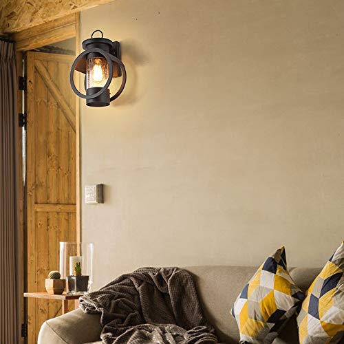 Applique murale extérieure rétro LED avec lanterne noire en fer étanche - 4