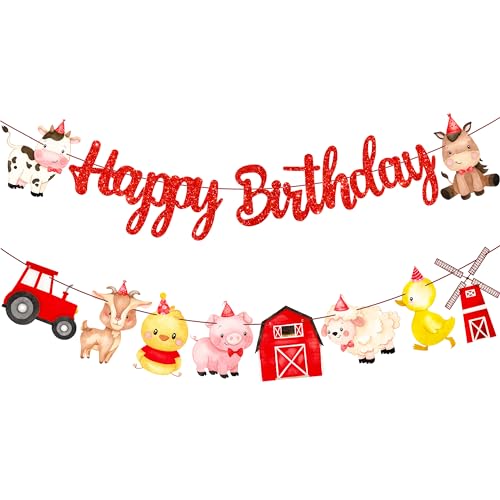 Farm Birthday Party Decorations Red Farm Happy Birthday Banners Farm Animal Party Decorations for Farm Barnyard Birthday Party Barn Theme Baby Shower Supplies