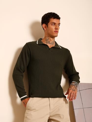 Image of Kvetoo Full Sleeve Winter Wear Woolen Collar Polo Sweater for Men