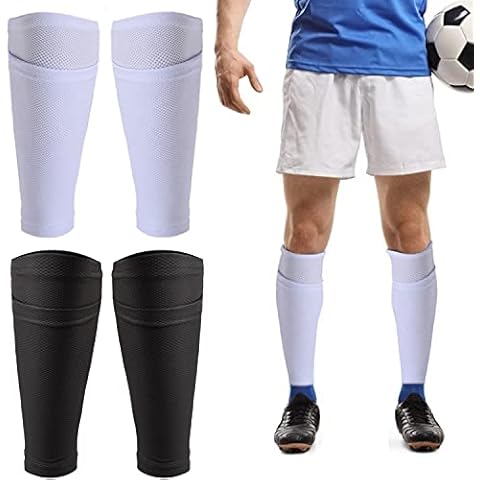 TOBWOLF 2 Pairs Soccer Shin Guard Socks, L Size, Breathable Football Shin Guard Sleeves with Pocket for Football Shin Pads, Shin Pads Holder for Kicking Ball, Running, Cycling - Black & White Cover