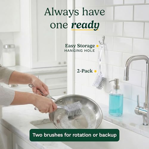 Image of Cuisinart Dish Brush with Handle 2 Pack - Kitchen Scrub Brush for Dishes, Pots & Pans, Non-Scratch Dish Scrubber, Firm Bristles for Sink & Cookware, Comfortable Grip for Everyday Cleaning