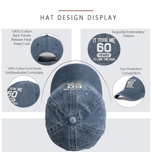 Image of 60th Birthday Gifts for Men Women 60 Year Old Gifts Decorations Took Me 60 Years to Look This Good Washed Cotton Hat