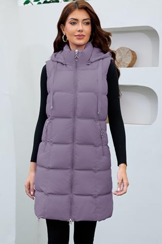 Long Puffer Vest for Women with Hood Thickened Packable Sleeveless Extended Long Vest for Fall & Winter2