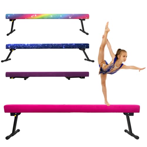 HomeSun Schwebebalken Einstellbar Faltbar Gymnastik Balance Beam High and Low Level Floor Beam Einfache Montage Gymnastikbalken 240cm Stabile Trainingsgeräte für Zuhause (Rosa 240cm)
