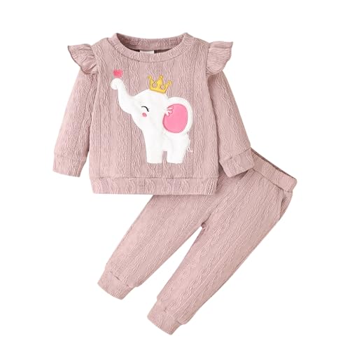 Baby Girl Clothes Outfits Fall Winter Ruffle Long Sleeves Cute Elephant Sweatshirt Pants Set 3-24 Months