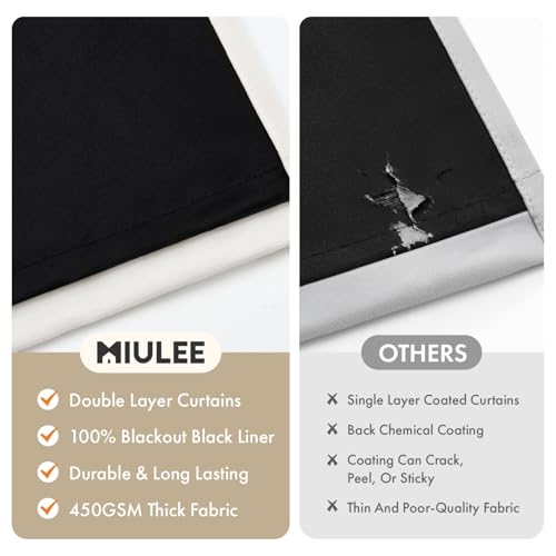 Image of MIULEE Ivory 100% Blackout Curtains for Bedroom 40x63 Inch Long 2 Panels | 2 Thick Layers Thermal Insulated Window Curtains with Black Liner, Noise Reducing Grommet, Drapes for Living Room