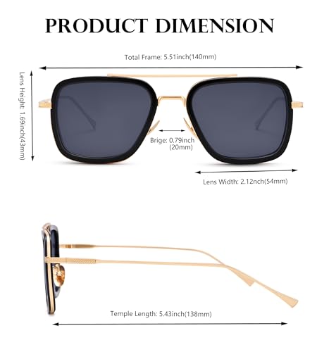 Image of Tony Stark Polarized Sunglasses for Men - Women Vintage Aviator Square Metal Frame Iron Man Edith Glasses