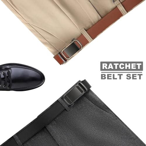 Mens Ratchet Belt,Leather Adjustable Slide Belt For Gift Mens Dress Casual 1 3/8",Size Adjustable3