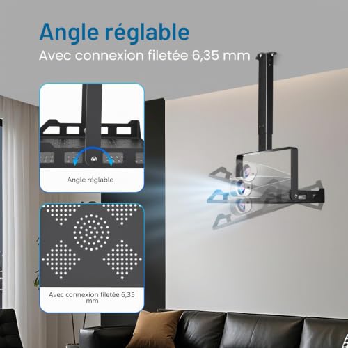 Salange Support Videoprojecteur Plafond,RéGlable en Hauteur pour Projecteur, Universel Support Mural Videoprojecteur Retroprojecteur, Guide-CâBles CachéS, Charge Lourde,pour Home CinéMa et Bureau – vue 4