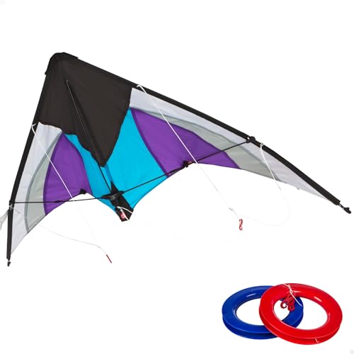 Eolo - Cometa acrobática, Cometas para niños, 125x73 cm, con 2 asa redondas, diseño Pop Up, color morado y blanco, con bolsa de transporte, + 10 años, CB Toys (85091)