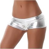 Jela London Wetlook GoGo Hot-Pants Shorts Panty kurz Glanz metallic, Silber S (34/36)