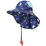 BEBOAN Baby Sun Hat for Boys Kids Bucket Beach Sun Hat with Sun Protection Adjustable Strap and Neck Flap Blue Fish