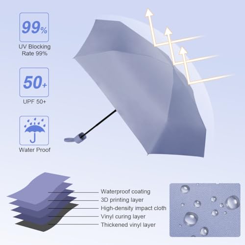 Aolso Parasol podróżny - 6 żeber mini składany parasol przeciwsłoneczny UV, wiatroszczelna ochrona przed deszczem z etui na kapsułkę, przenośny rozmiar kieszeni dla mężczyzn i kobiet, Fioletowy, 6