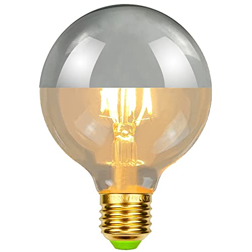 Tianfan Led Bulbs Vintage Light Bulb Half Mirrior Shadowless Bulb G80 Edison Bulb 2700Kelvin 4W Dimmable Specialty Decorative Light Bulb (Chrome)