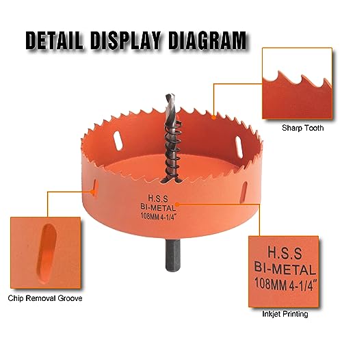 Image of 4.25 Hole Saw for Recessed Lights Can Lights, 4-1 /4 Inch Hole Cutter with Dust Bowl Catcher for Led Recessed Lighting 4 Inch and Wood Metal Drywall, Bi-Metal Construction