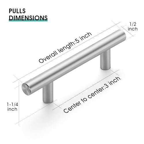 JOY DECOR 30 Pack 5 Inch Cabinet Pulls Kitchen Cabinet Handles with 3 Inch Hole Center Brushed Nickel Cabinet Hardware Stainless Steel Kitchen Drawer Pulls for Cabinets Cupboard, 76mm Hole Centers