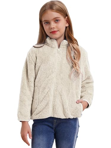 Kids Girls Fleece Jacket Coat Long Sleeve Stand Collar Zipper Up with Pockets Fall Winter Casual Outwear