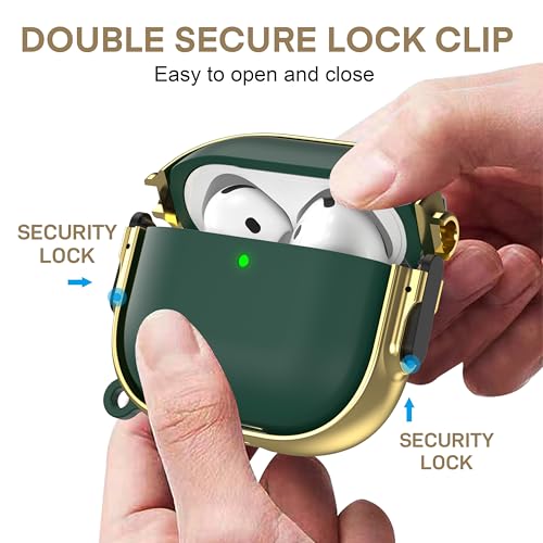 Image of Maxjoy for AirPods 4 Case with Lock, Cute AirPods 4 Case Lock Protective Hard AirPod 4 Generation Cover for Women Men with Keychain Clip for AirPod 4th Generation Cover 2024, Green /Gold