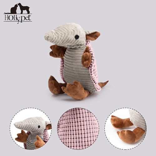 Image of Hollypet Plush Dog Squeaky Toy Stuffed Armadillo Animal Pet Puppy Chew Toys with Clean Teeth for Small Medium Large All Breed Sizes Dogs, Pink, 14 in