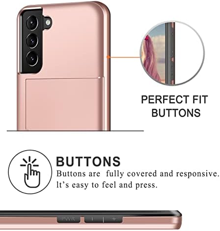 Coolden for Samsung S22 Plus Case Wallet Case Shockproof Case Heavy Duty Protective Case Hard PC Back Soft TPU Bumper Card Holder Wallet Case Cover for Samsung Galaxy S22 Plus Phone Case (Rose Gold)