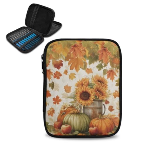 Image of Vanideaoty Pumpkin Crochet Hook Case Autumn Knitting Needle Storage | with Web Pockets for Home Park, Portable, Hand Washable, Autumn Gifts