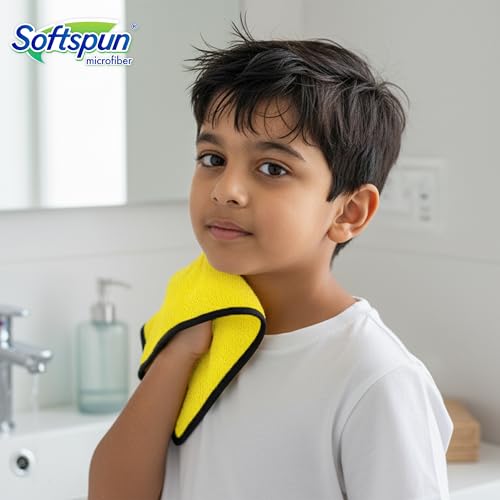 Image of SOFTSPUN Microfiber Baby Hand & Face Wipes 280 GSM 20x30 Cms, 4 Piece Towel Set, (Yellow) Super Soft & Comfortable for Newborn Babies Quick Drying Ultra Absorbent in Small Size.