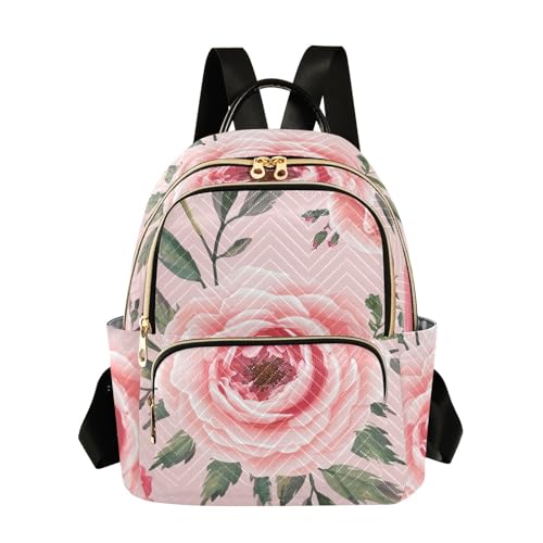 Image of ODAWA Anti-theft Backpack Roses Pink Green Lightweight Travel Backpack, Roses Pink Green, 10.23 x 5.11 x 12.59 in