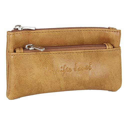 Preisvergleich Produktbild Schlüsselmäppche Kleine Schlüsseltasche mit Reißverschluss Extrafach und 2 Schlüsselketten (Cognac)