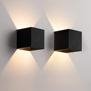 Iluminpro LED Up and Down Outdoor Wall Light 4.7" Adjustable Outdoor Light Fixture Porch Light, 10W Warm Light 3000K Exterior Light Fixtures, Body in Aluminum Waterproof, CE ETL Listed (Black, 2 PCS)