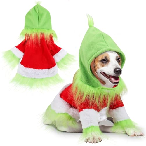 Abbylike Dog Christmas Outfit Holiday Pet Character Green Hoodie Shirt with Hat for Dogs and Cats Christmas Pet Clothes Cute Dog Christmas Outfit Cosplay Party as Shown(Classic M)