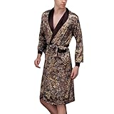 Guoyoocc Unisex Accappatoio Vestaglie e kimonoper Uomo,Indumenti da Notte Classici,Camicia da Notte,Uomo Kimono Abito da Notte,Vestaglia da Notte in Seta a Maniche Lunghe,con Cintura e Tasche